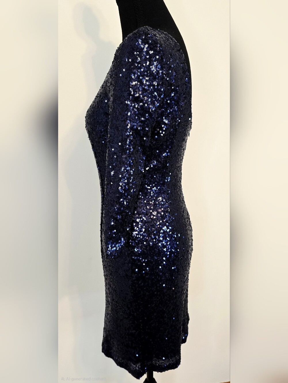 Lulus Navy Sequin Cocktail Dress Bell Sleeve Bodycon Holiday Party Glam Sexy - Picture 6 of 7